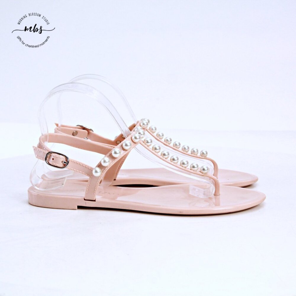 Stuart Weitzman Goldie Jelly Pears Ankle Strap Thong Sandals Pink Women 9‎